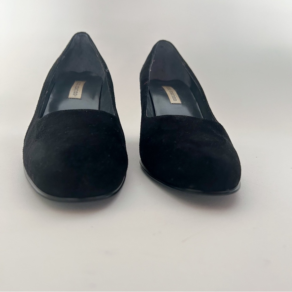 Ann Marino Black Suede Leather Round Toe Kitten Heel Mary Jane Pumps High heels - Picture 3 of 8